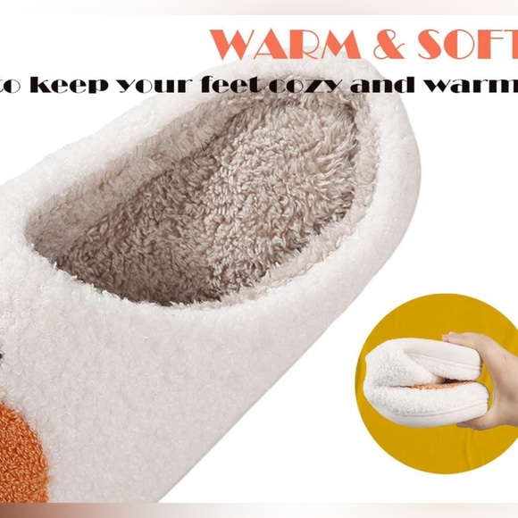 NWT Women’s Warm and Cozy Orange and White Pumpkin Slippers Size 10.5-11 - Picture 5 of 10